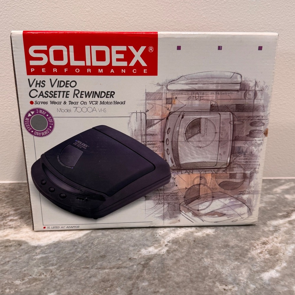 Solidex Performance VHS Video Cassette Rewinder Black 7000A VHS Vintage NOS